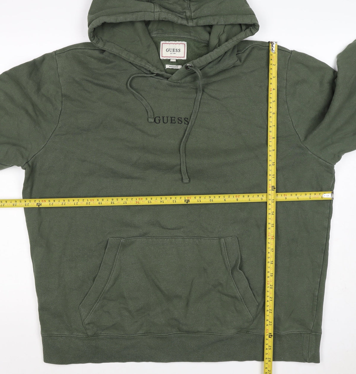 GUESS Men’s Green XL Regular Fit Pullover Logo Hoodie Fleece