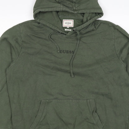 GUESS Men’s Green XL Regular Fit Pullover Logo Hoodie Fleece