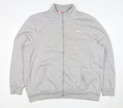 Back view of Slazenger Men's Grey 2XL Full Zip High Neck Logo Sweatshirt