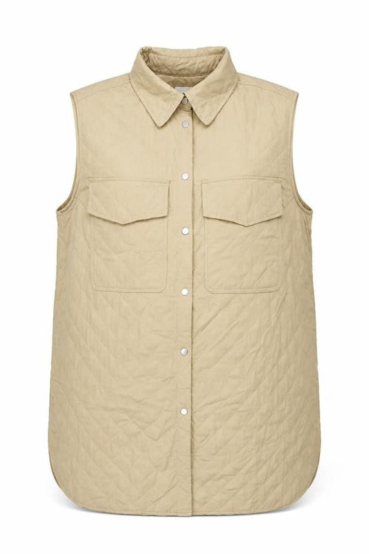 H&M Women Beige XL Long Quilted Padded Snap Jacket