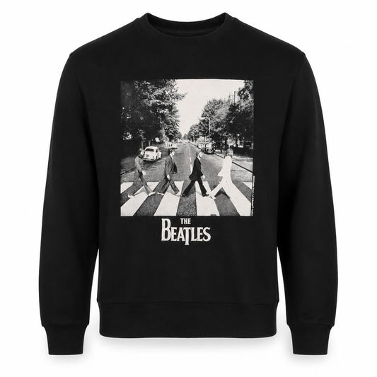 Front view of The Beatles Men’s Black L Abbey Road Graphic Print Crew Neck Sweatshirt