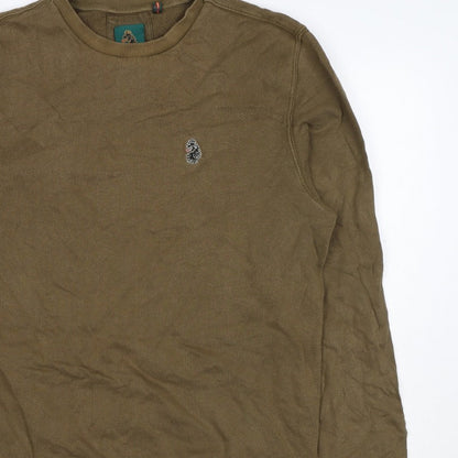 Luke Sport Men’s Brown L Crew Neck Cotton Logo Pullover Sweatshirt