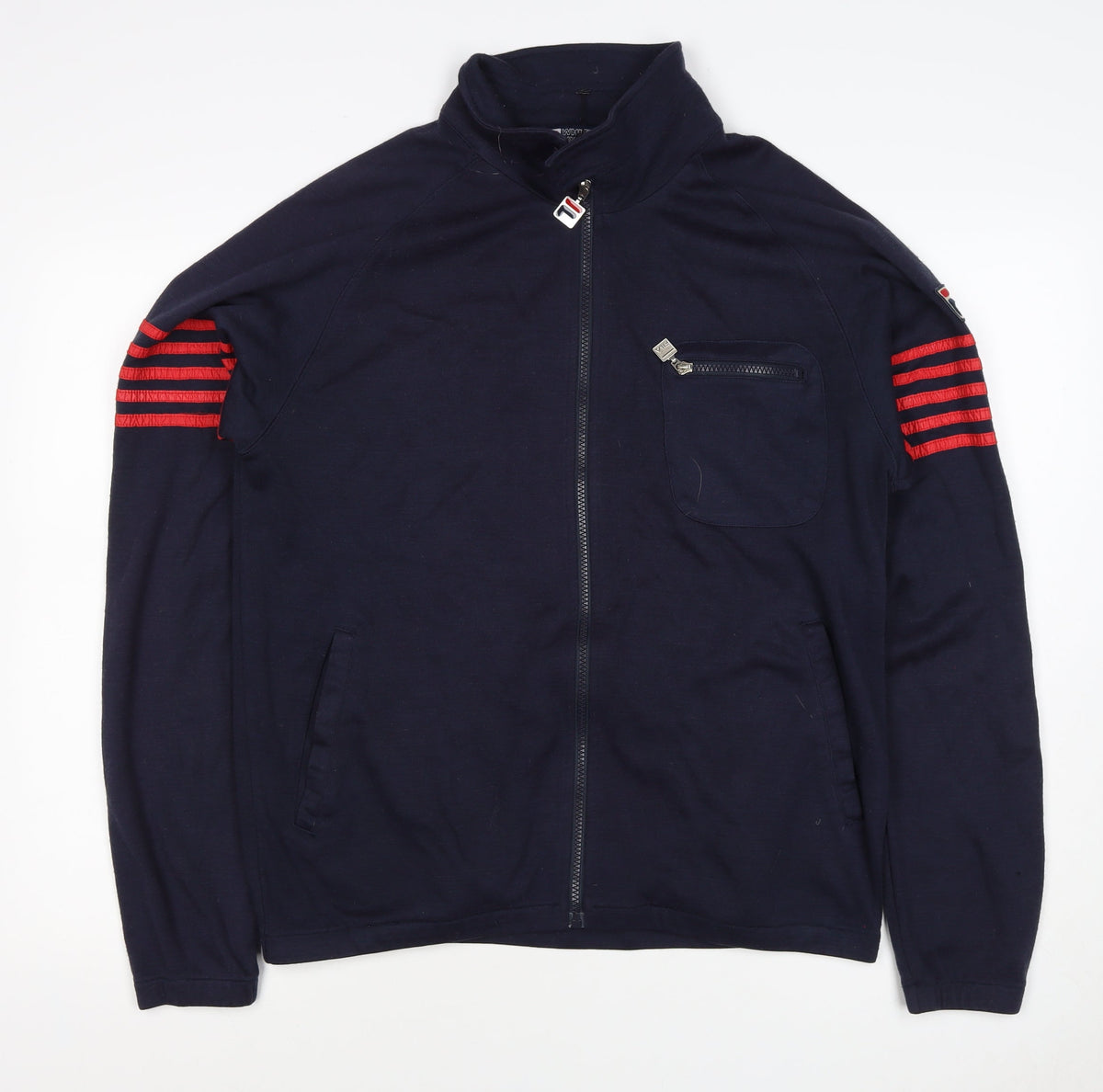 FILA White Line Men’s Blue M Full Zip Striped Wool Blend Sweatshirt