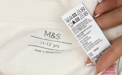 Marks and Spencer Girls Ivory Cat Graphic Rhinestone Pullover Sweatshirt 11-12