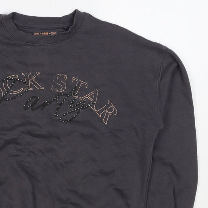 F&F Girls Black 12-13 Years Rock Star Party Rhinestone Sweatshirt