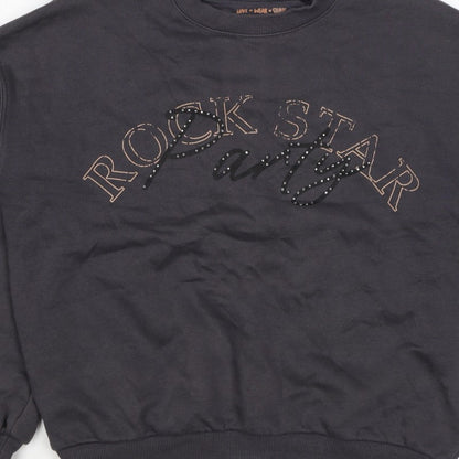 F&F Girls Black 12-13 Years Rock Star Party Rhinestone Sweatshirt