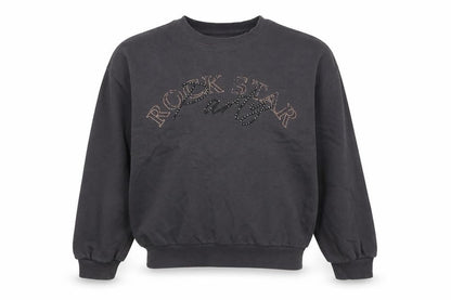 F&F Girls Black 12-13 Years Rock Star Party Rhinestone Sweatshirt