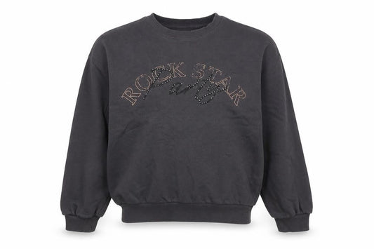 F&F Girls Black 12-13 Years Rock Star Party Rhinestone Sweatshirt