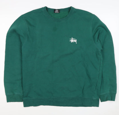 Stussy Men's Green L Pullover Logo Graphic Print Sweatshirt