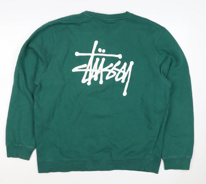 Stussy Men's Green L Pullover Logo Graphic Print Sweatshirt