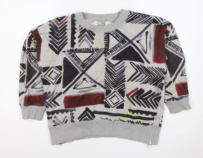 French Connection Women’s Grey S Aztec Geometric Pullover Sweatshirt Zip