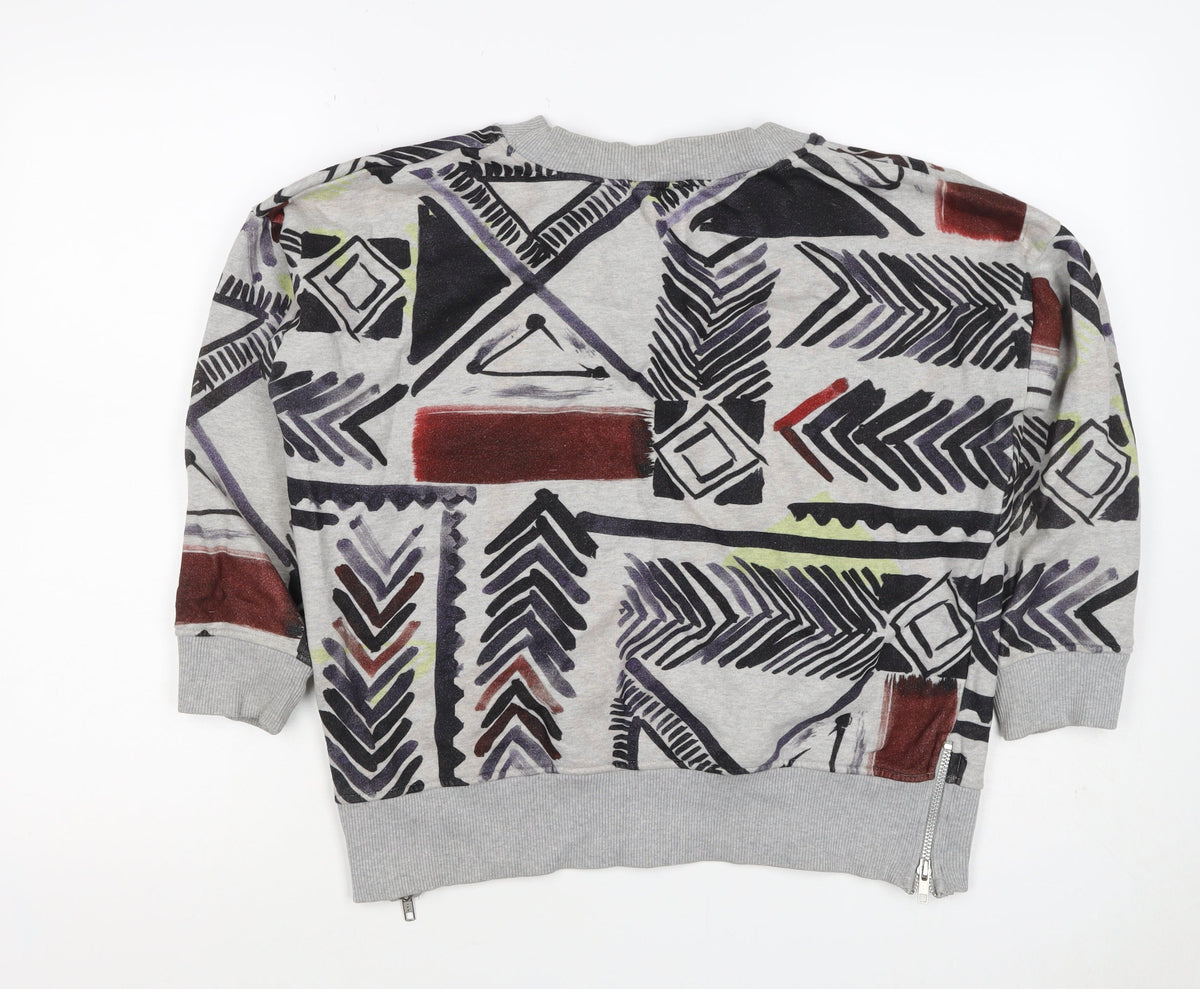 French Connection Women’s Grey S Aztec Geometric Pullover Sweatshirt Zip