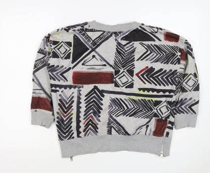 French Connection Women’s Grey S Aztec Geometric Pullover Sweatshirt Zip