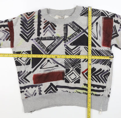 French Connection Women’s Grey S Aztec Geometric Pullover Sweatshirt Zip