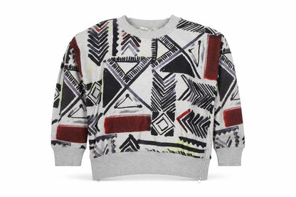 French Connection Women’s Grey S Aztec Geometric Pullover Sweatshirt Zip