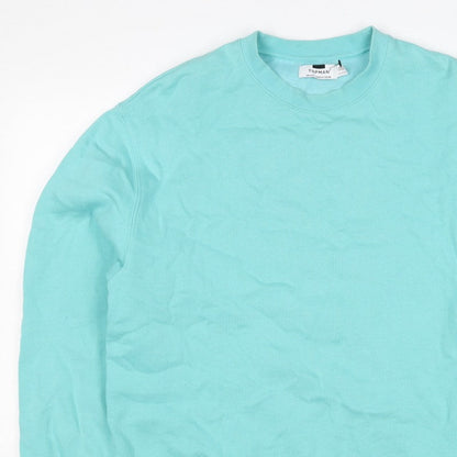 Topman Men's Blue S Pullover Crew Neck Cotton Blend Sweatshirt