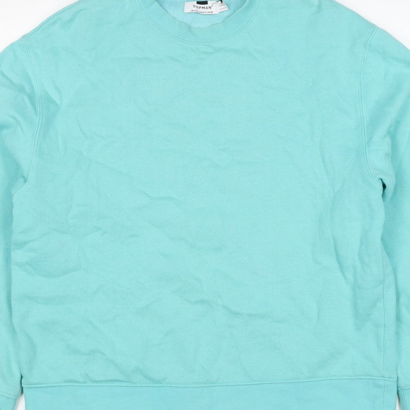 Topman Men's Blue S Pullover Crew Neck Cotton Blend Sweatshirt