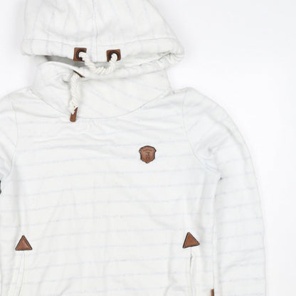 Naketano Women's White M Striped Pullover Hoodie Hooded Pockets