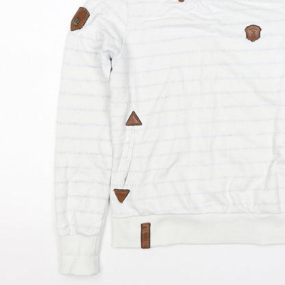 Naketano Women's White M Striped Pullover Hoodie Hooded Pockets