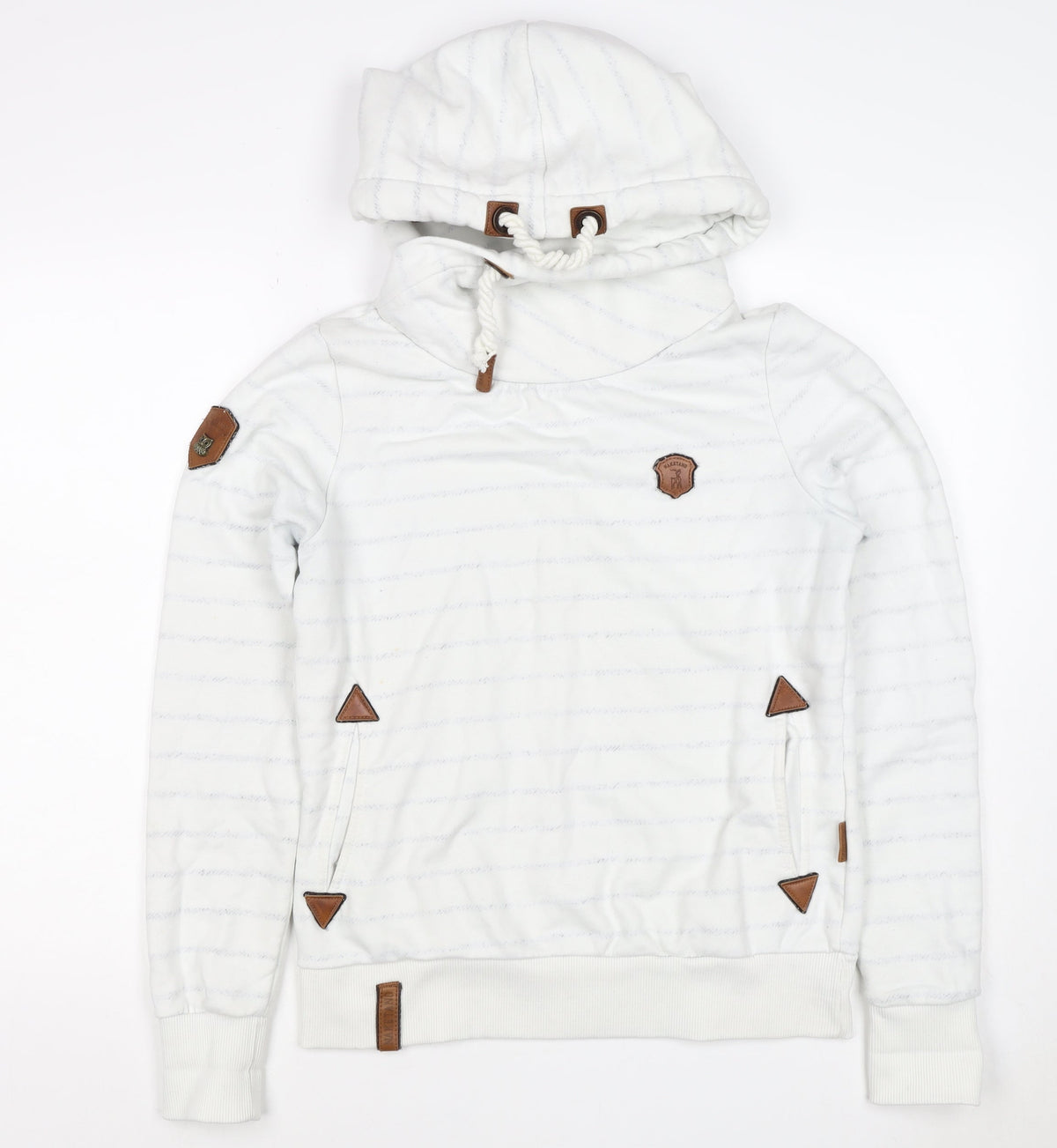 Naketano Women's White M Striped Pullover Hoodie Hooded Pockets