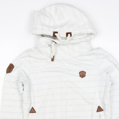 Naketano Women's White M Striped Pullover Hoodie Hooded Pockets
