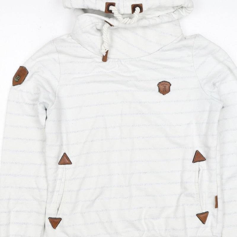 Naketano Women's White M Striped Pullover Hoodie Hooded Pockets