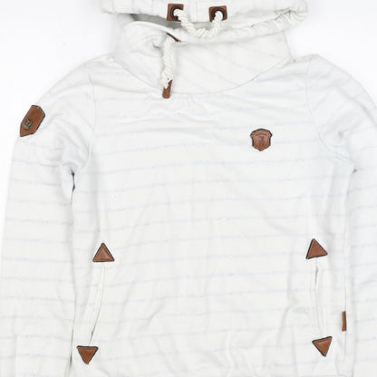 Naketano Women's White M Striped Pullover Hoodie Hooded Pockets