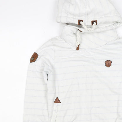 Naketano Women's White M Striped Pullover Hoodie Hooded Pockets