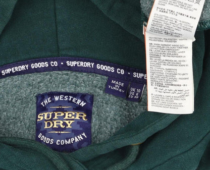 Superdry Women Green UK 10 Pullover Hoodie Logo Drawstring Cotton