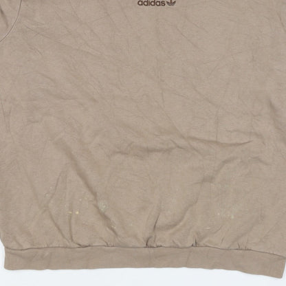 Adidas Women Beige XL Pullover Fleece Logo Crew Neck Sweatshirt