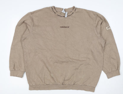 Adidas Women Beige XL Pullover Fleece Logo Crew Neck Sweatshirt