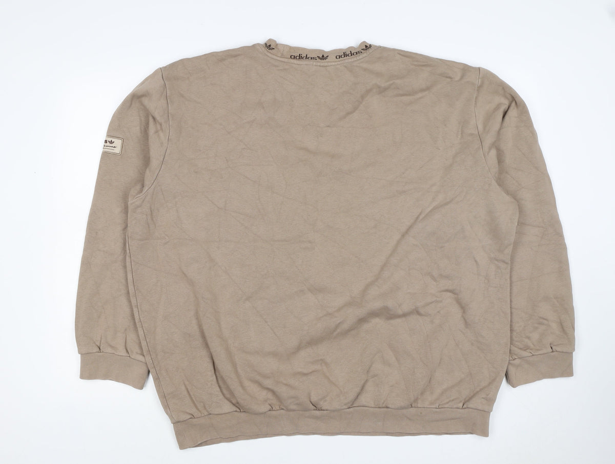 Adidas Women Beige XL Pullover Fleece Logo Crew Neck Sweatshirt