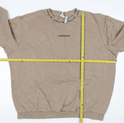 Adidas Women Beige XL Pullover Fleece Logo Crew Neck Sweatshirt