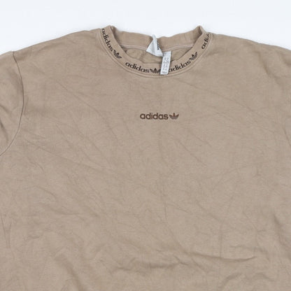Adidas Women Beige XL Pullover Fleece Logo Crew Neck Sweatshirt