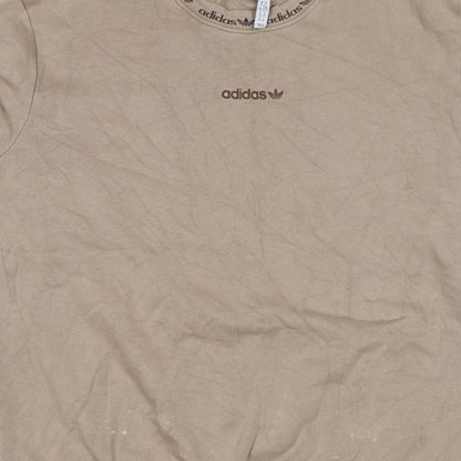 Adidas Women Beige XL Pullover Fleece Logo Crew Neck Sweatshirt