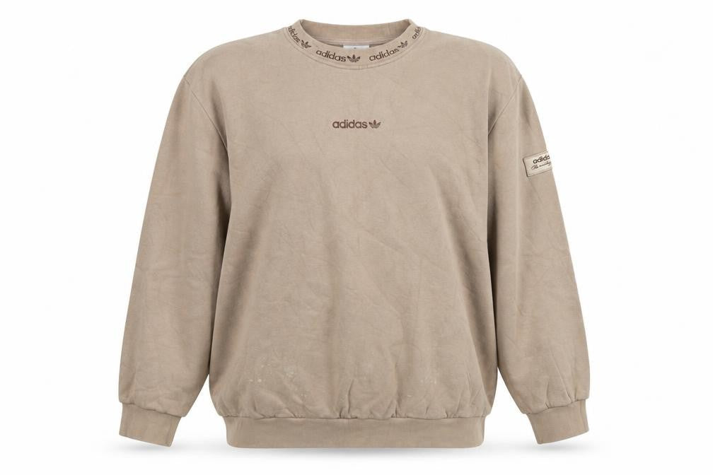 Adidas Women Beige XL Pullover Fleece Logo Crew Neck Sweatshirt