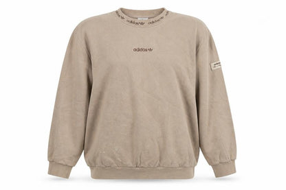 Adidas Women Beige XL Pullover Fleece Logo Crew Neck Sweatshirt
