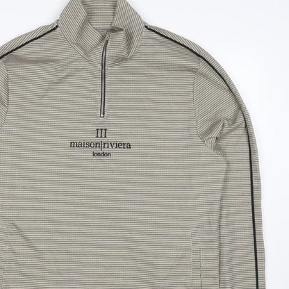 Maison Riviera Men's Beige L 1/4 Zip Check Sweatshirt Pockets