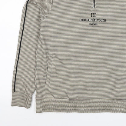 Maison Riviera Men's Beige L 1/4 Zip Check Sweatshirt Pockets