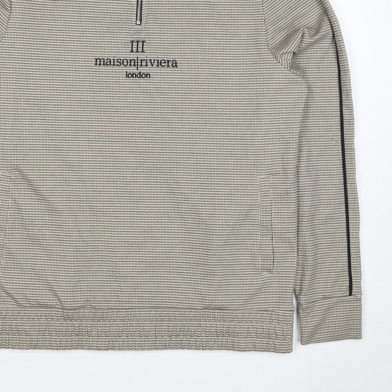 Maison Riviera Men's Beige L 1/4 Zip Check Sweatshirt Pockets