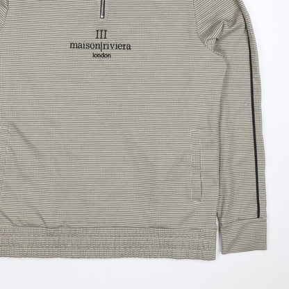 Maison Riviera Men's Beige L 1/4 Zip Check Sweatshirt Pockets