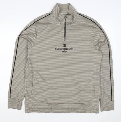 Maison Riviera Men's Beige L 1/4 Zip Check Sweatshirt Pockets