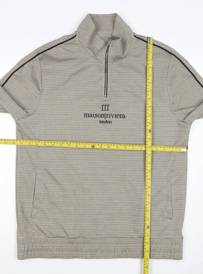Maison Riviera Men's Beige L 1/4 Zip Check Sweatshirt Pockets