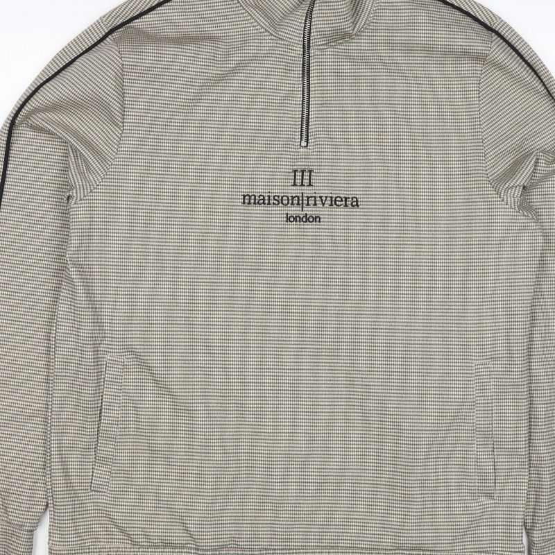 Maison Riviera Men's Beige L 1/4 Zip Check Sweatshirt Pockets