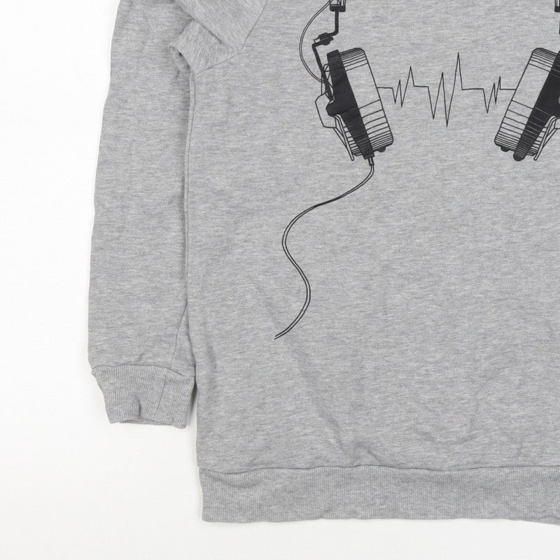Bluezoo Boys Grey 12-13 Years Pullover Sweatshirt Headphones Graphic