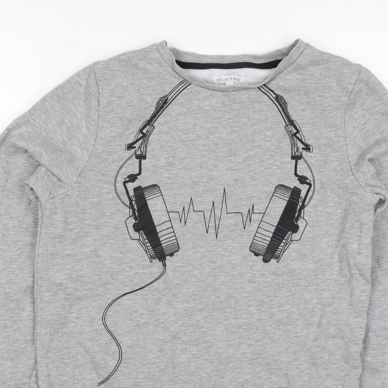 Bluezoo Boys Grey 12-13 Years Pullover Sweatshirt Headphones Graphic