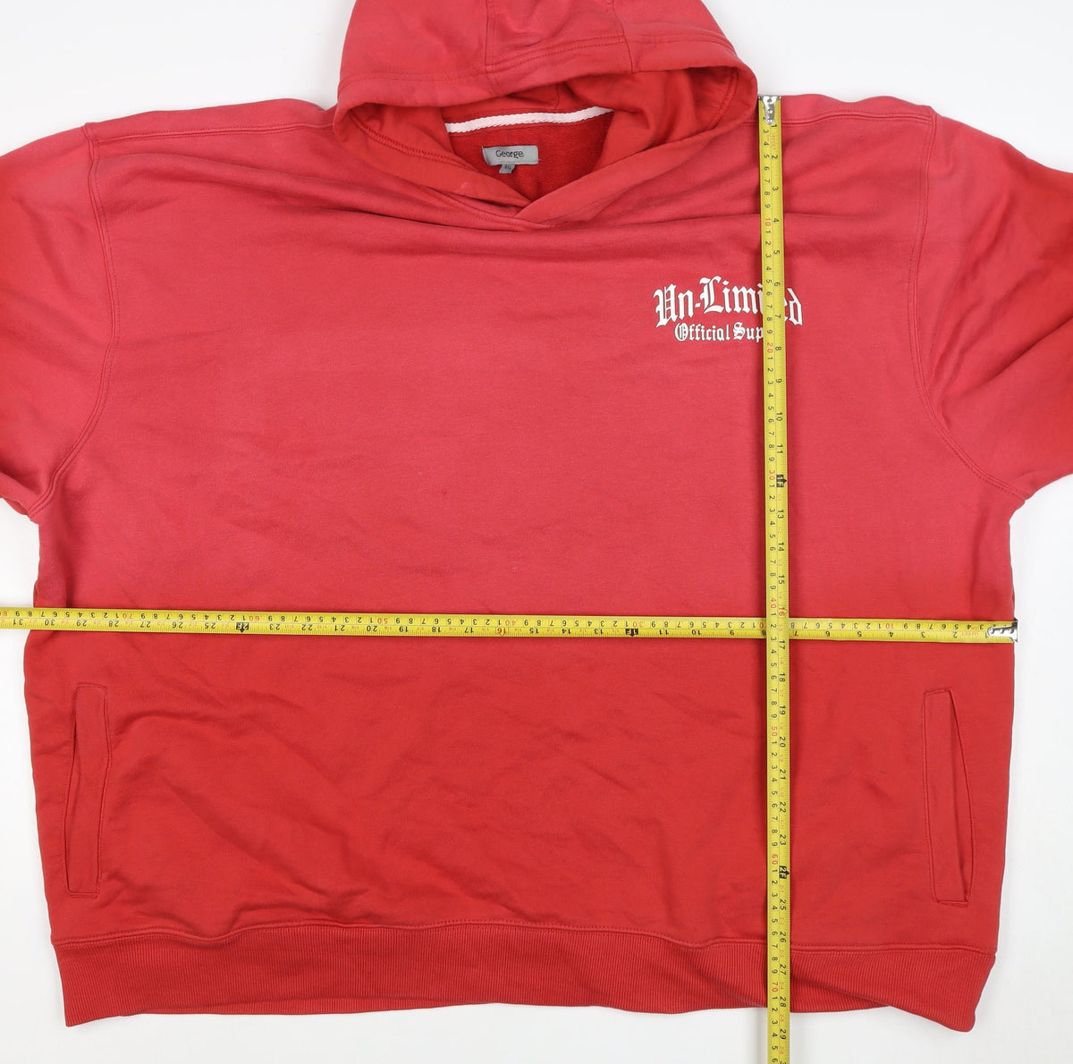 George Men’s Red 4XL Pullover Hoodie Graphic Print Logo Pockets
