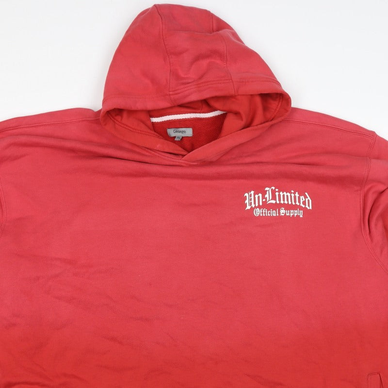 George Men’s Red 4XL Pullover Hoodie Graphic Print Logo Pockets