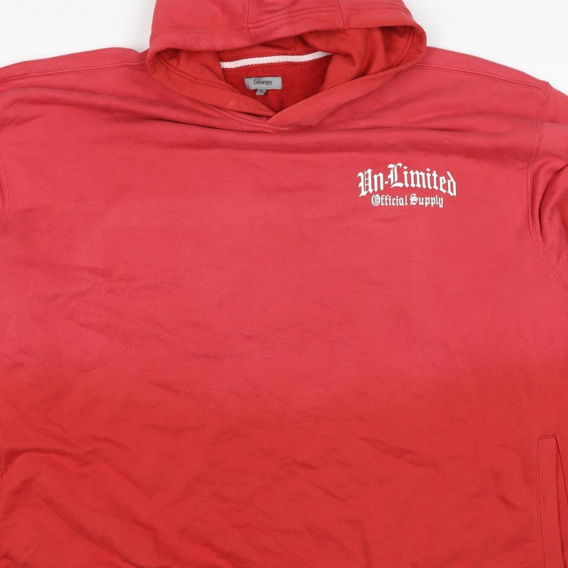 George Men’s Red 4XL Pullover Hoodie Graphic Print Logo Pockets