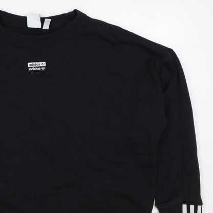 adidas Women Black UK 16 Pullover Crew Neck Logo Sweatshirt